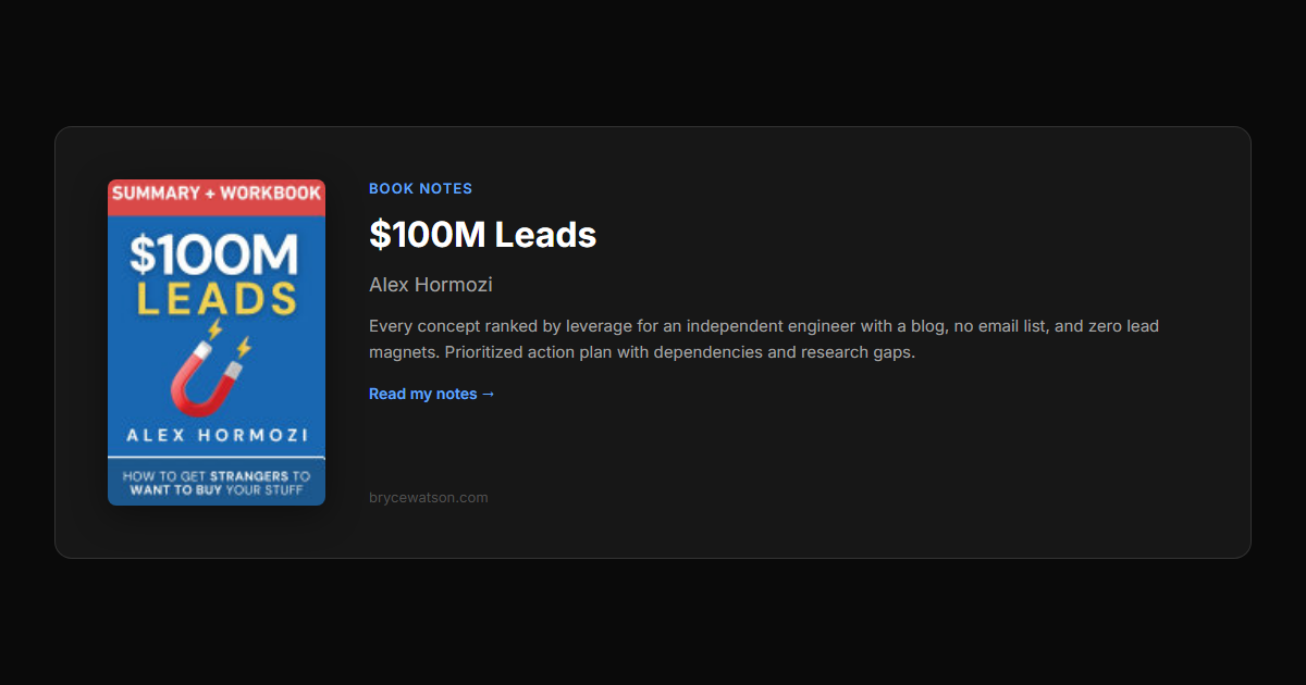 Alex Hormozi's $100M Leads Applied: One Engineer's Implementation Plan